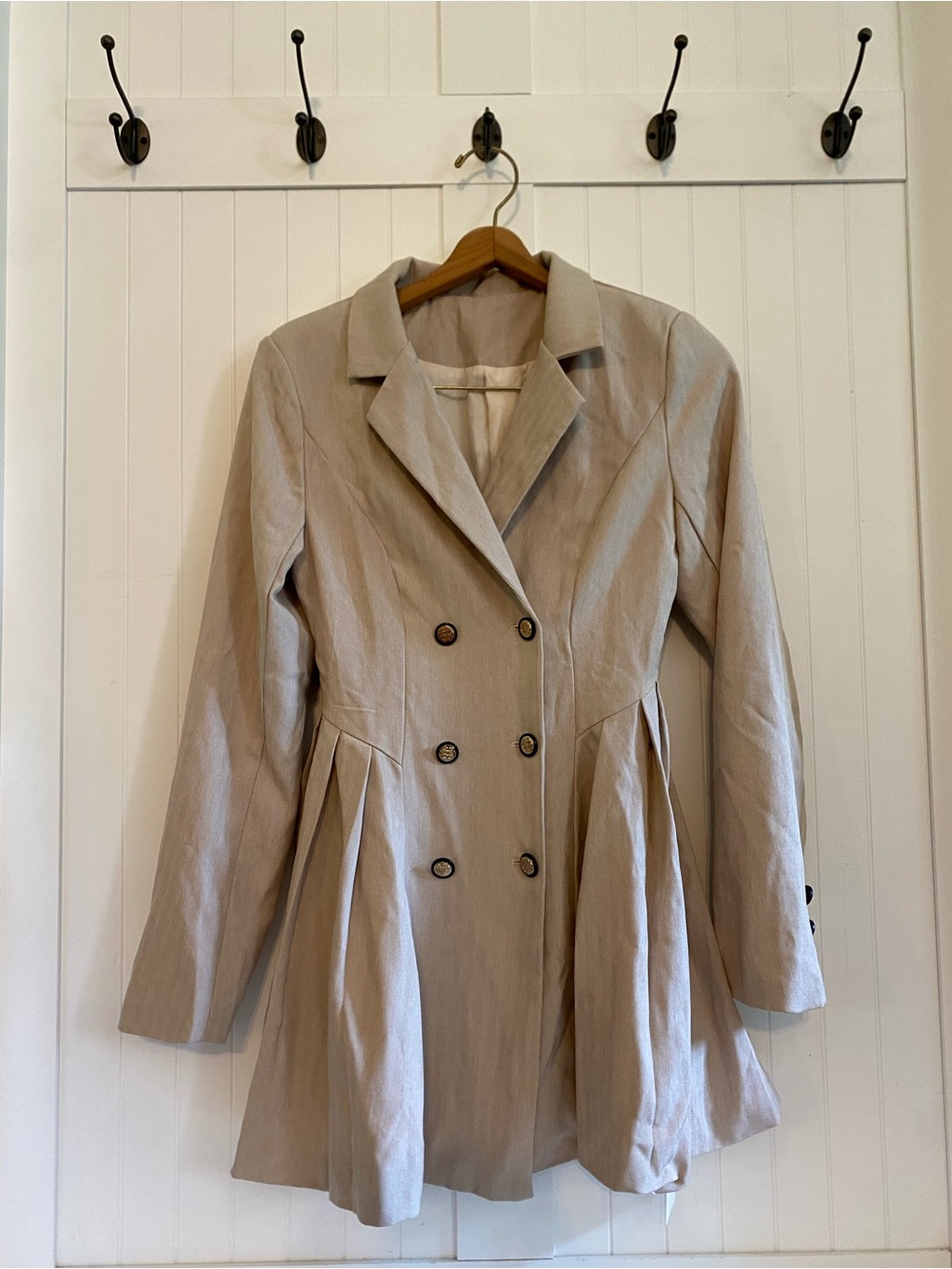 NET Women's Double-Breasted Pleated Trench Coat - Beige